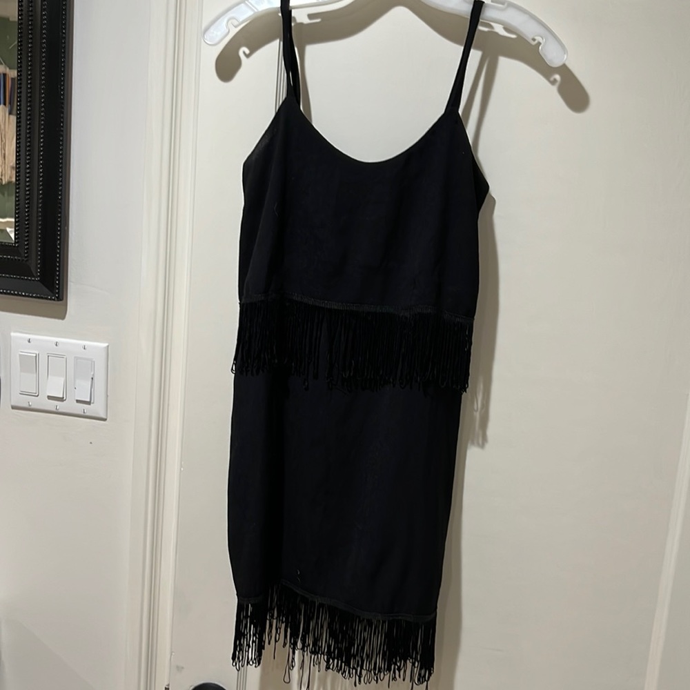 Audrey 3+1 little black fringe dress.